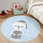 - RealHomes Dijital Baskılı Kaymaz Tabanlı Comfort Çocuk Odası Yuvarlak Halı - Realhomes  Mavi Zeminde Ayıcık Tasarımlı Çocuk & Genç Odası Makinede Yıkanabilir Kaymaz Tabanlı Yuvarlak Çocuk Halısı Realhomes