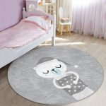 - RealHomes Dijital Baskılı Kaymaz Tabanlı Comfort Çocuk Odası Yuvarlak Halı - Realhomes  Gri Zeminde Ayıcık Tasarımlı Çocuk & Genç Odası Makinede Yıkanabilir Kaymaz Tabanlı Yuvarlak Çocuk Halısı Realhomes