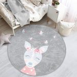 - RealHomes Dijital Baskılı Kaymaz Tabanlı Comfort Çocuk Odası Yuvarlak Halı - Realhomes  Gri Zemin Ceylan Ve Arı Temalı Çocuk & Genç Odası Makinede Yıkanabilir Kaymaz Tabanlı Yuvarlak Çocuk Halısı Realhomes