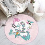 - RealHomes Dijital Baskılı Kaymaz Tabanlı Comfort Çocuk Odası Yuvarlak Halı - Realhomes Pembe Zemin Tatil Temalı Unicorn Desenli Çocuk & Genç Odası Makinede Yıkanabilir Kaymaz Tabanlı Yuvarlak Çocuk Halısı Realhomes