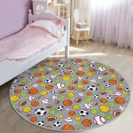 - RealHomes Dijital Baskılı Kaymaz Tabanlı Comfort Çocuk Odası Yuvarlak Halı - Realhomes  Gri Zeminde Spor Topları Çocuk & Genç Odası Makinede Yıkanabilir Kaymaz Tabanlı Yuvarlak Çocuk Halısı Realhomes