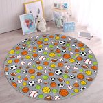 - RealHomes Dijital Baskılı Kaymaz Tabanlı Comfort Çocuk Odası Yuvarlak Halı - Realhomes  Gri Zeminde Spor Topları Çocuk & Genç Odası Makinede Yıkanabilir Kaymaz Tabanlı Yuvarlak Çocuk Halısı Realhomes