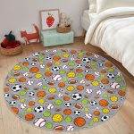 - RealHomes Dijital Baskılı Kaymaz Tabanlı Comfort Çocuk Odası Yuvarlak Halı - Realhomes  Gri Zeminde Spor Topları Çocuk & Genç Odası Makinede Yıkanabilir Kaymaz Tabanlı Yuvarlak Çocuk Halısı Realhomes