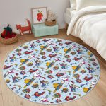- RealHomes Dijital Baskılı Kaymaz Tabanlı Comfort Çocuk Odası Yuvarlak Halı - Realhomes  Beyaz Zeminde Superman Desenli Çocuk & Genç Odası Makinede Yıkanabilir Kaymaz Tabanlı Yuvarlak Çocuk Halısı Realhomes