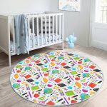 - RealHomes Dijital Baskılı Kaymaz Tabanlı Comfort Çocuk Odası Yuvarlak Halı - Realhomes  Matematik Gereçli Çocuk & Genç Odası Makinede Yıkanabilir Kaymaz Tabanlı Yuvarlak Çocuk Halısı Realhomes