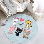 - RealHomes Dijital Baskılı Kaymaz Tabanlı Comfort Çocuk Odası Yuvarlak Halı - Realhomes  Cats Motifli Çocuk & Genç Odası Makinede Yıkanabilir Kaymaz Tabanlı Yuvarlak Çocuk Halısı Realhomes