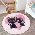 - RealHomes Dijital Baskılı Kaymaz Tabanlı Comfort Çocuk Odası Yuvarlak Halı - Realhomes  Kedi Desen Çocuk & Genç Odası Makinede Yıkanabilir Kaymaz Tabanlı Yuvarlak Çocuk Halısı Realhomes