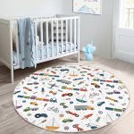 Araba Uçak Tren Oyuncak Desenli Çocuk & Genç Odası Makinede Yıkanabilir Kaymaz Tabanlı Yuvarlak Çocuk Halısı Realhomes