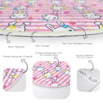 - RealHomes Dijital Baskılı Kaymaz Tabanlı Comfort Çocuk Odası Yuvarlak Halı - Realhomes  Pembe Çizgili Zeminde Sevimli Tavşan Çocuk & Genç Odası Makinede Yıkanabilir Kaymaz Tabanlı Yuvarlak Çocuk Halısı Realhomes