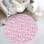 - RealHomes Dijital Baskılı Kaymaz Tabanlı Comfort Çocuk Odası Yuvarlak Halı - Realhomes  Pembe Çizgili Zeminde Sevimli Tavşan Çocuk & Genç Odası Makinede Yıkanabilir Kaymaz Tabanlı Yuvarlak Çocuk Halısı Realhomes