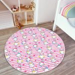 - RealHomes Dijital Baskılı Kaymaz Tabanlı Comfort Çocuk Odası Yuvarlak Halı - Realhomes  Pembe Çizgili Zeminde Sevimli Tavşan Çocuk & Genç Odası Makinede Yıkanabilir Kaymaz Tabanlı Yuvarlak Çocuk Halısı Realhomes