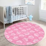 Prenses Tacı Motifli Çocuk & Genç Odası Makinede Yıkanabilir Kaymaz Tabanlı Yuvarlak Çocuk Halısı Realhomes