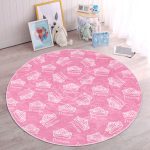 Prenses Tacı Motifli Çocuk & Genç Odası Makinede Yıkanabilir Kaymaz Tabanlı Yuvarlak Çocuk Halısı Realhomes