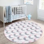 - RealHomes Dijital Baskılı Kaymaz Tabanlı Comfort Çocuk Odası Yuvarlak Halı - Realhomes  Uyku Odası Temalı Ay Motifli Çocuk & Genç Odası Makinede Yıkanabilir Kaymaz Tabanlı Yuvarlak Çocuk Halısı Realhomes