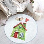 - RealHomes Dijital Baskılı Kaymaz Tabanlı Comfort Çocuk Odası Yuvarlak Halı - Realhomes Minyatür Yeşil Ev Çizimli Çocuk & Genç Odası Makinede Yıkanabilir Kaymaz Tabanlı Yuvarlak Çocuk Halısı Realhomes