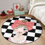 - RealHomes Dijital Baskılı Kaymaz Tabanlı Comfort Çocuk Odası Yuvarlak Halı - Realhomes  Damalı Fashion Girl Çocuk & Genç Odası Makinede Yıkanabilir Kaymaz Tabanlı Yuvarlak Çocuk Halısı Realhomes