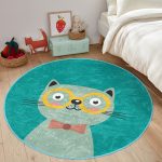 - RealHomes Dijital Baskılı Kaymaz Tabanlı Comfort Çocuk Odası Yuvarlak Halı - Realhomes  Renkli Kedi Çocuk & Genç Odası Makinede Yıkanabilir Kaymaz Tabanlı Yuvarlak Çocuk Halısı Realhomes