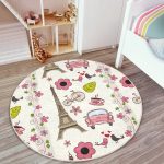 - RealHomes Dijital Baskılı Kaymaz Tabanlı Comfort Çocuk Odası Yuvarlak Halı - Realhomes  Eyfel Kulesi Desenli Vintage Çocuk & Genç Odası Makinede Yıkanabilir Kaymaz Tabanlı Yuvarlak Kadife Halı Realhomes
