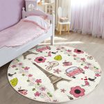 - RealHomes Dijital Baskılı Kaymaz Tabanlı Comfort Çocuk Odası Yuvarlak Halı - Realhomes  Eyfel Kulesi Desenli Vintage Çocuk & Genç Odası Makinede Yıkanabilir Kaymaz Tabanlı Yuvarlak Kadife Halı Realhomes