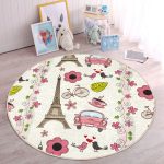 - RealHomes Dijital Baskılı Kaymaz Tabanlı Comfort Çocuk Odası Yuvarlak Halı - Realhomes  Eyfel Kulesi Desenli Vintage Çocuk & Genç Odası Makinede Yıkanabilir Kaymaz Tabanlı Yuvarlak Kadife Halı Realhomes
