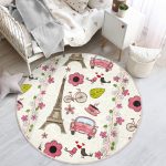 - RealHomes Dijital Baskılı Kaymaz Tabanlı Comfort Çocuk Odası Yuvarlak Halı - Realhomes  Eyfel Kulesi Desenli Vintage Çocuk & Genç Odası Makinede Yıkanabilir Kaymaz Tabanlı Yuvarlak Kadife Halı Realhomes