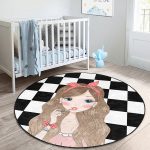 Dama Zeminli Fashion Girl Tasarımlı Çocuk & Genç Odası Makinede Yıkanabilir Kaymaz Tabanlı Yuvarlak Çocuk Halısı Realhomes