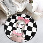 - RealHomes Dijital Baskılı Kaymaz Tabanlı Comfort Çocuk Odası Yuvarlak Halı - Realhomes  Dama Zeminli Kitap Okuyan Kız Tasarımlı Çocuk & Genç Odası Makinede Yıkanabilir Kaymaz Tabanlı Yuvarlak Çocuk Halısı Realhomes