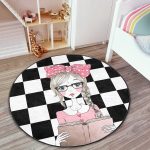 - RealHomes Dijital Baskılı Kaymaz Tabanlı Comfort Çocuk Odası Yuvarlak Halı - Realhomes  Dama Zeminli Kitap Okuyan Kız Tasarımlı Çocuk & Genç Odası Makinede Yıkanabilir Kaymaz Tabanlı Yuvarlak Çocuk Halısı Realhomes