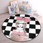 - RealHomes Dijital Baskılı Kaymaz Tabanlı Comfort Çocuk Odası Yuvarlak Halı - Realhomes  Dama Zeminli Kitap Okuyan Kız Tasarımlı Çocuk & Genç Odası Makinede Yıkanabilir Kaymaz Tabanlı Yuvarlak Çocuk Halısı Realhomes