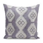 - K11008-Gorsel - Realhomes RealHomes Gri Zeminde Baklava Motifli Kilim Desenli Dijital Baskılı Yastık Kırlent Kılıfı Realhomes