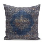 - K11011-Gorsel - Realhomes  RealHomes Lacivert Zeminde Osmanlı Motifli Altın Detay Desenli Dijital Baskılı Yastık Kırlent Kılıfı Realhomes