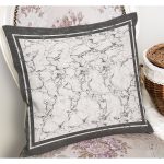 RealHomes Beyaz Zeminde Çerçeve Motifli Mermer Desenli Dijital Baskılı Yastık Kırlent Kılıfı Realhomes