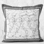 RealHomes Beyaz Zeminde Çerçeve Motifli Mermer Desenli Dijital Baskılı Yastık Kırlent Kılıfı Realhomes