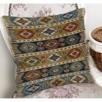 - K11020-Gorsel-1 - Realhomes RealHomes Renkli Zeminde Kilim Motifli Baklava Desenli Dijital Baskılı Yastık Kırlent Kılıfı Realhomes