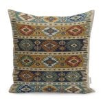 - K11020-Gorsel - Realhomes RealHomes Renkli Zeminde Kilim Motifli Baklava Desenli Dijital Baskılı Yastık Kırlent Kılıfı Realhomes