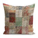 - K11025-Gorsel - Realhomes RealHomes Çok Renki Zeminde Patchwork Motifli Eskitme Desenli Dijital Baskılı Yastık Kırlent Kılıfı Realhomes