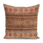 - K11030-Gorsel - Realhomes  RealHomes Kiremit Zeminde Kilim Motifli Baklava Desenli Dijital Baskılı Yastık Kırlent Kılıfı Realhomes