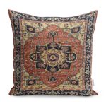 - K11034-Gorsel - Realhomes RealHomes Renkli Zeminde Kilim Motifli Hereke Desenli Dijital Baskılı Yastık Kırlent Kılıfı Realhomes