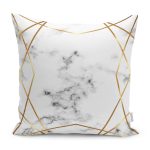 - K11043-Gorsel - Realhomes RealHomes Beyaz Zeminde Modern Motifli Mermer Desenli Dijital Baskılı Yastık Kırlent Kılıfı Realhomes