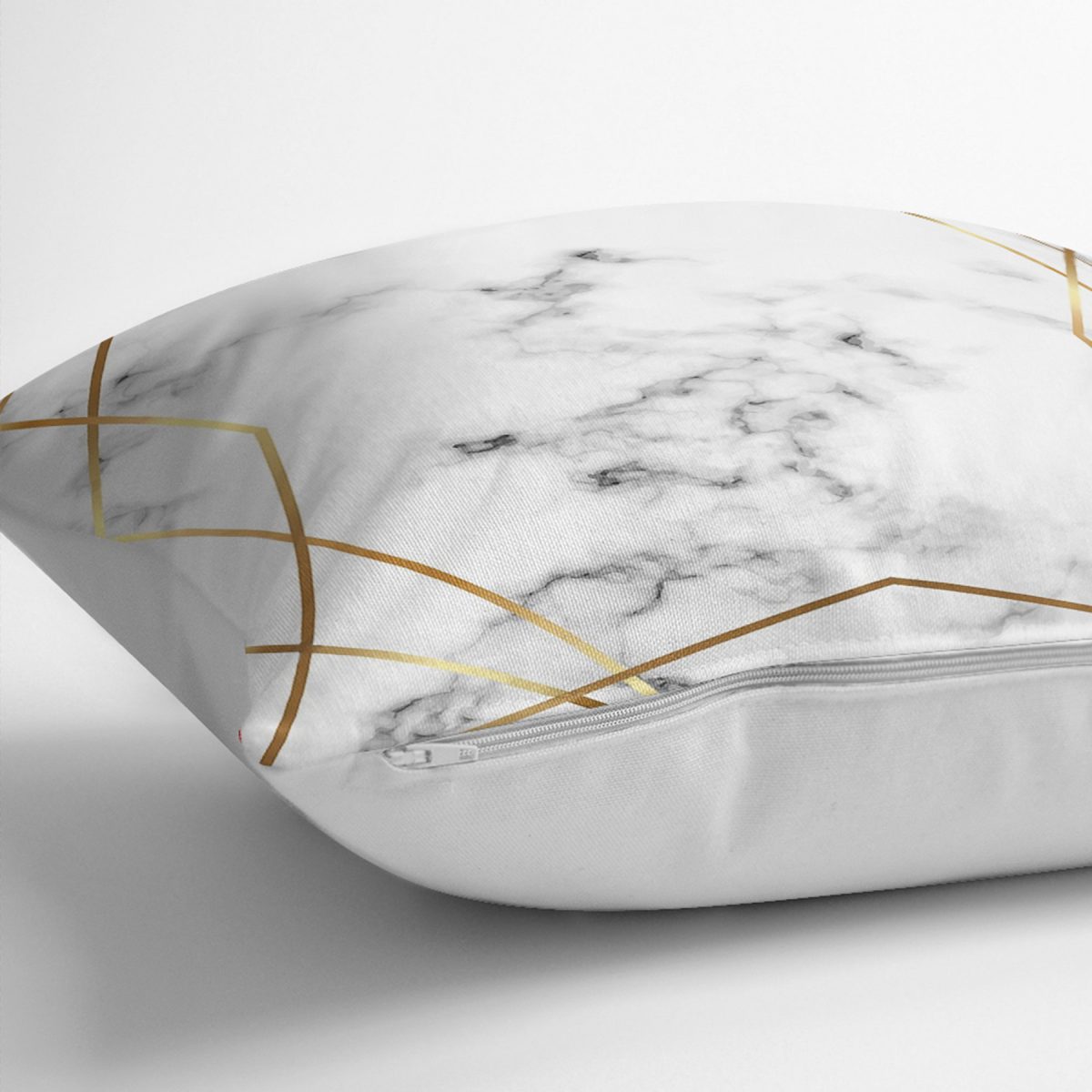 RealHomes Beyaz Zeminde Modern Motifli Mermer Desenli Dijital Baskılı Yastık Kırlent Kılıfı Realhomes