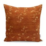 - K11048-Gorsel - Realhomes RealHomes Kiremit Zeminde Altın Motifli Kuru Çiçek Desenli Dijital Baskılı Yastık Kırlent Kılıfı Realhomes