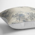 RealHomes Açık Gri Zeminde Soyut Lacivert Motifli Çiçek Desenli Dijital Baskılı Yastık Kırlent Kılıfı Realhomes