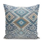 - K11069-Gorsel - Realhomes RealHomes Kot Mavi Zeminde Etnik Geometrik Motifli Aztec Desenli Dijital Baskılı Yastık Kırlent Kılıfı Realhomes