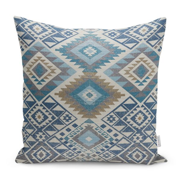 - K11069-Gorsel - Realhomes  RealHomes Krem Zeminde Patchwork Motifli Örme Desenli Dijital Baskılı Yastık Kırlent Kılıfı Realhomes