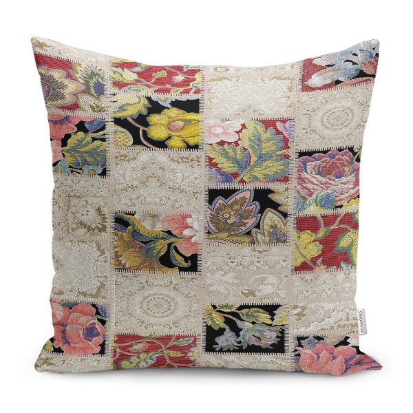 - K11079-Gorsel - Realhomes  RealHomes Lacivert Zeminde İran Motifli Kilim Desenli Dijital Baskılı Yastık Kırlent Kılıfı Realhomes