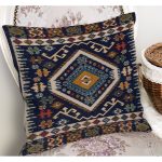 - K11081-Gorsel-1 - Realhomes  RealHomes Lacivert Zeminde İran Motifli Kilim Desenli Dijital Baskılı Yastık Kırlent Kılıfı Realhomes