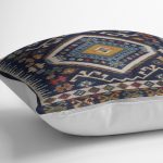 - K11081-Gorsel-3 - Realhomes  RealHomes Lacivert Zeminde İran Motifli Kilim Desenli Dijital Baskılı Yastık Kırlent Kılıfı Realhomes