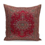- K11082-Gorsel - Realhomes RealHomes Kırmızı Zeminde Antik Motifli Pers Desenli Dijital Baskılı Yastık Kırlent Kılıfı Realhomes