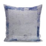 - K11110-Gorsel - Realhomes RealHomes Gri - Mavi Zeminde Çerçeveli Motifli Eskitme Desenli Dijital Baskılı Yastık Kırlent Kılıfı Realhomes
