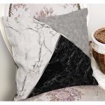 - K11129-Gorsel-1 - Realhomes  RealHomes Siyah - Gri Zeminde Mermer Motifli Klasik Desenli Dijital Baskılı Yastık Kırlent Kılıfı Realhomes
